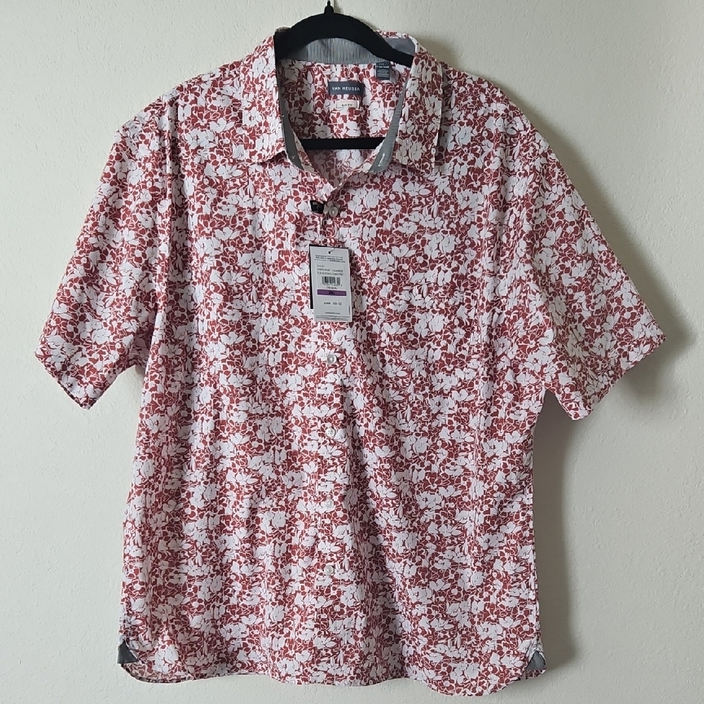 Van Heusen Red and White Floral Men's Shirt